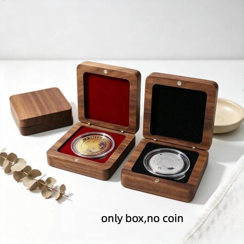 New Commemorative Coin Badge Box Black/Red Badge Ancient Coin Collection Box Walnut Wood Window Box Gift Box