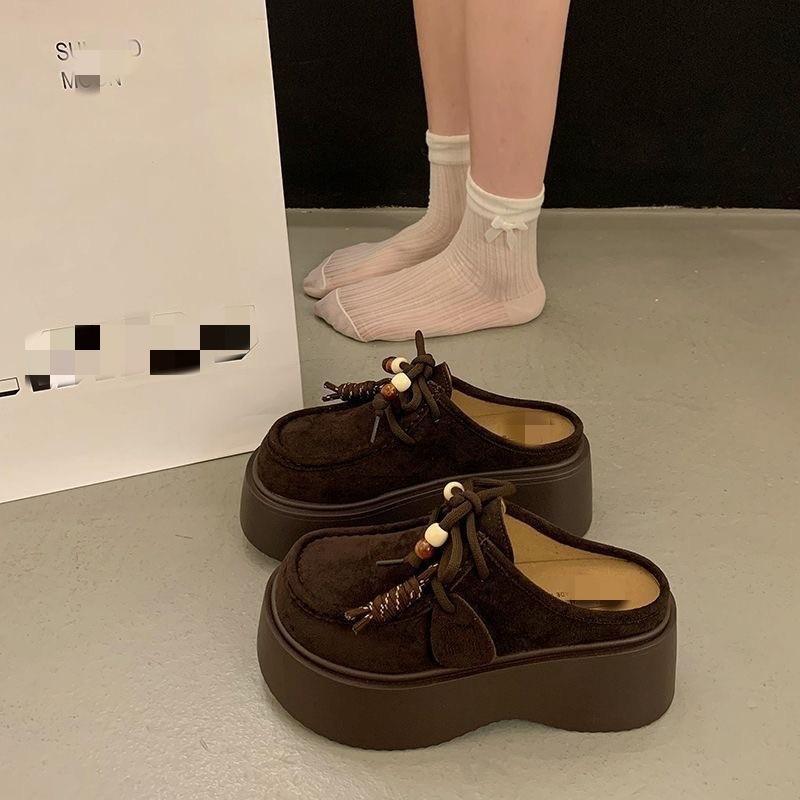 Thick-soled heightening kangaroo bag head half slippers women's new autumn wear a pedal Boken single shoes