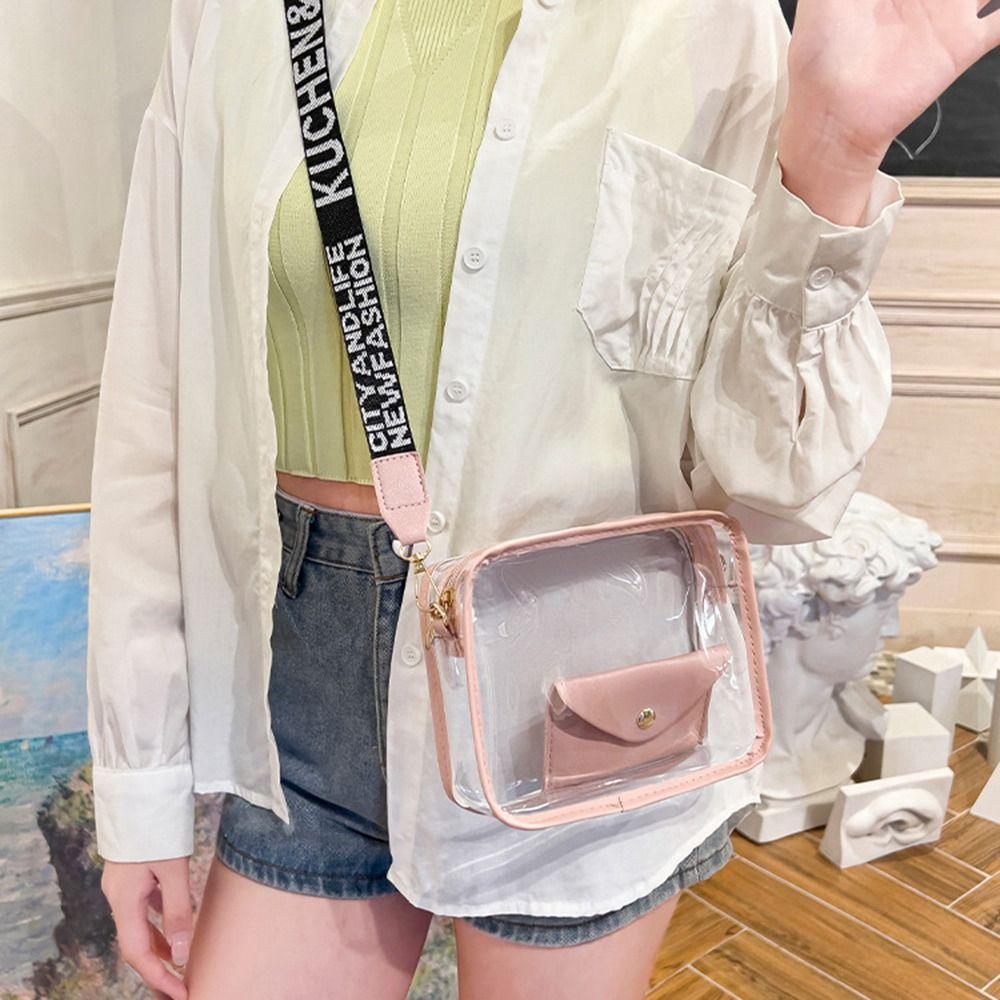 Transparent Crossbody Bag for Women PVC Transparent Candy Color Letter Fashion Shoulder Bag Jelly Bag Small Square Bag