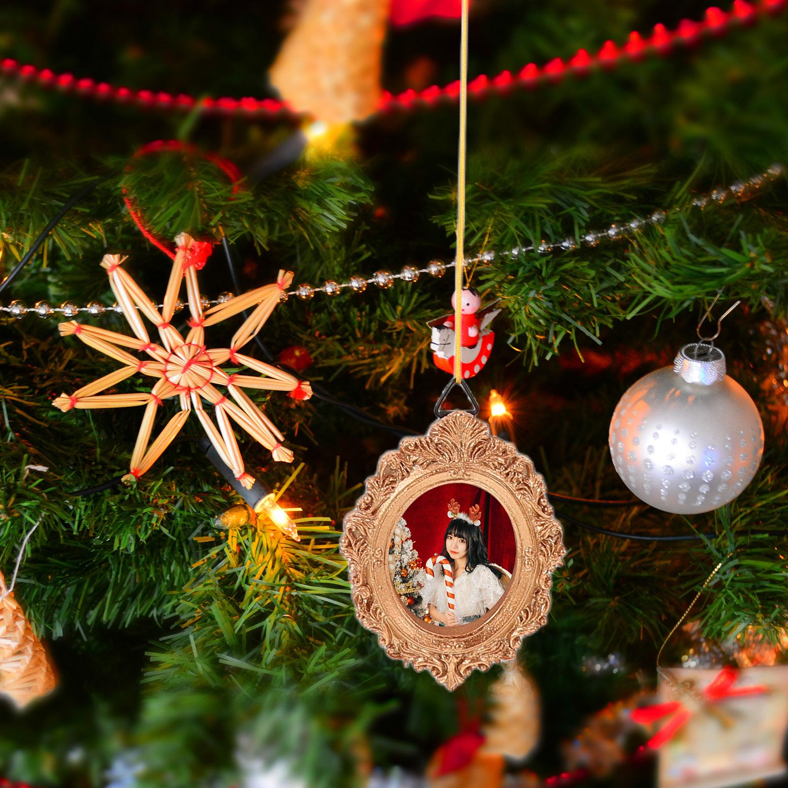 

Christmas Photo Frame Ornament Mini Picture Frame With Rope Oval Vintage Mini Photo Frame Hanging Decoration For Xmas Tree Party 8.5x6.8x0.5cm