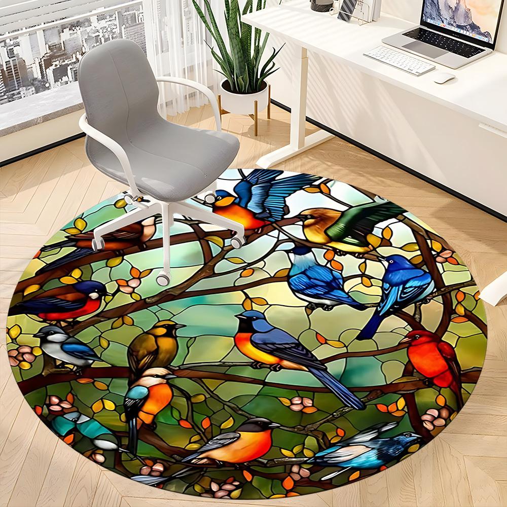 1pc Birds Nature Office Round Area Rug, Under Office Chairs Bedroom Living Room Home Decor, Room Deco