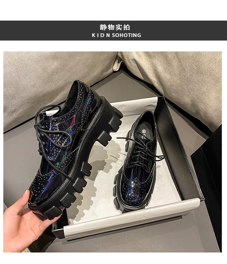 

Creepers из лакированной кожи с резными узорами броги женские мокасины туфли на платформе разноцветные блестящие оксфорды на шнуровке женские балетки 4.5 чёрный