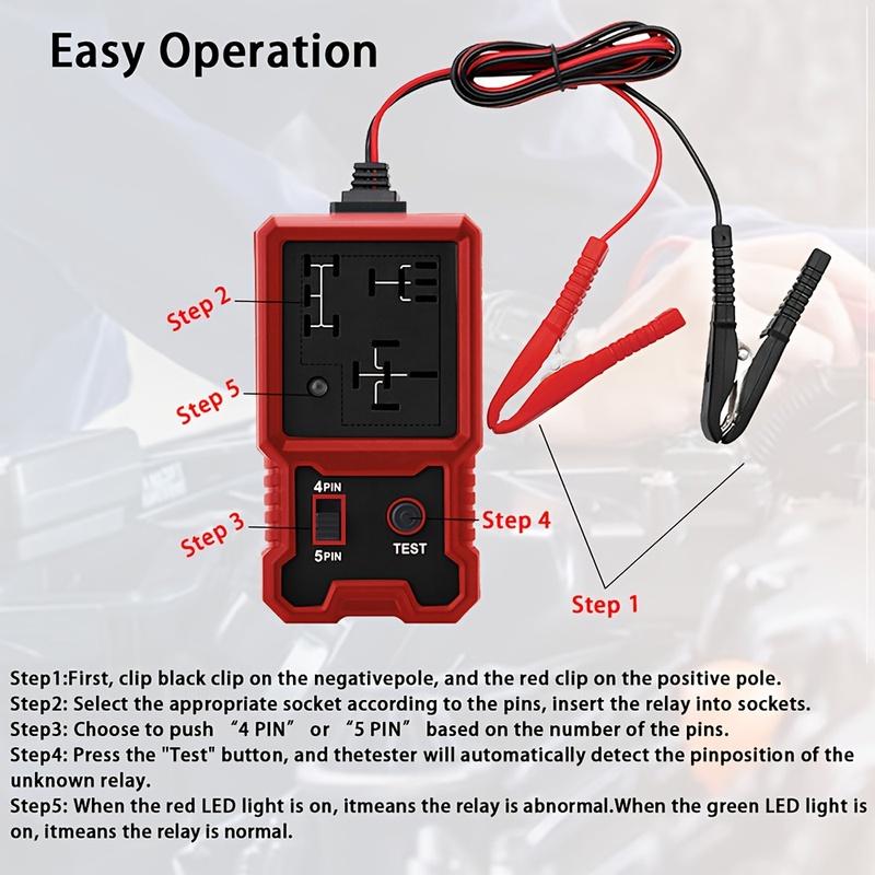 12V Car Relay Tester with Battery Clip - Universal 4/5 Pin Compatibility, Car Diagnostic Tool, Car Repair Kit, Durable and Sturdy, Car Diagnosis |