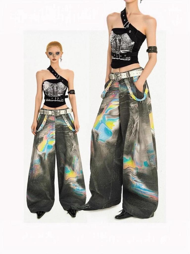 Amerikanische Retro Wide-Leg Jeans: Vielseitige, locker sitzende Mode im High-Street-Stil