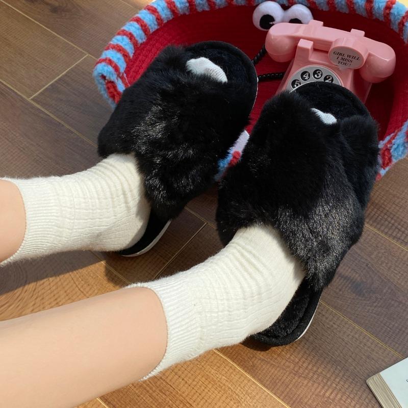 Fashion New Casual Fluffy Slippers Women Flats Fashion Popular Plush Winter Designer Shoes Home Elegant Platform Slippers Open Toe Shoes