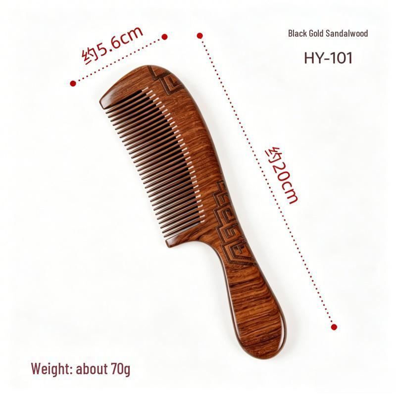 Black Gold Sandalwood Comb: Anti-Static, Anti-Hair Loss, Portable Meridian Massage Comb for Men & Women, Ideal Gift & Engraving Option.