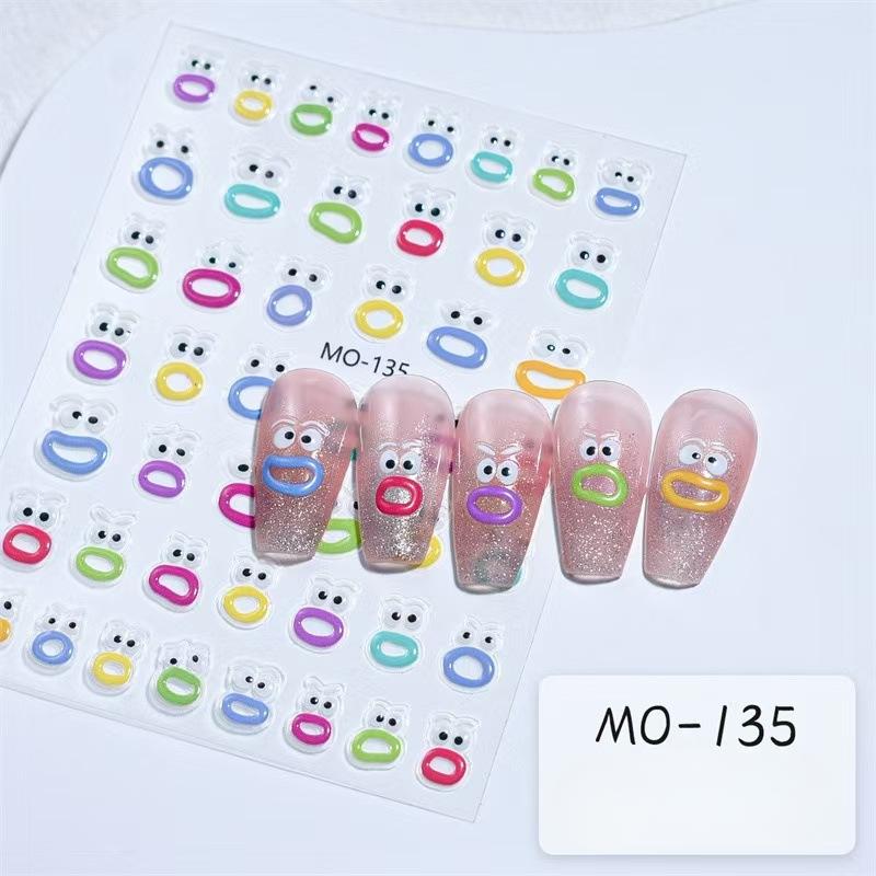 Mouth and Mouth Embossed Manicure Sticker Big Mouth Weird Eyes 3D Jelly Nail Sticker Smiling Face Expression Manicure Sticker