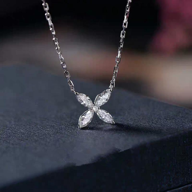 

Trendy 2022 S925 Sterling Silver Four-Leaf Marquise Necklace for Women