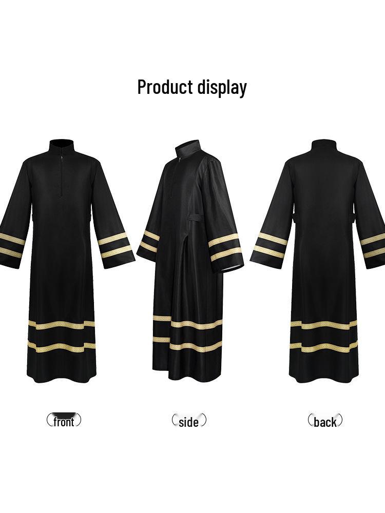 Medieval European Stand Collar Robe: Long Sleeve Cosplay Outfit for Priest Performance