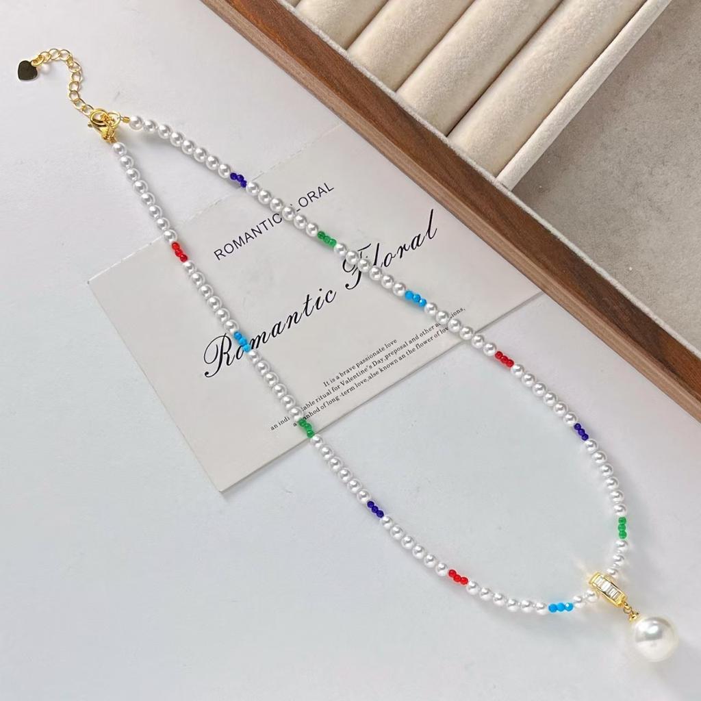 Vintage Design Sense Faux Crystal Pearl Clavicle Chain Necklace