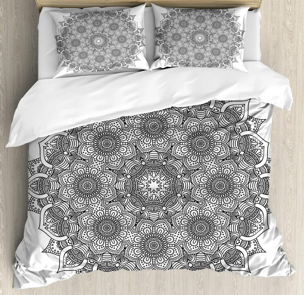Flower of Life Duvet Cover Dark Blue with Geometry Print Quilt Cover for Children Teens Adults for Bedroom Decoration Queen Size