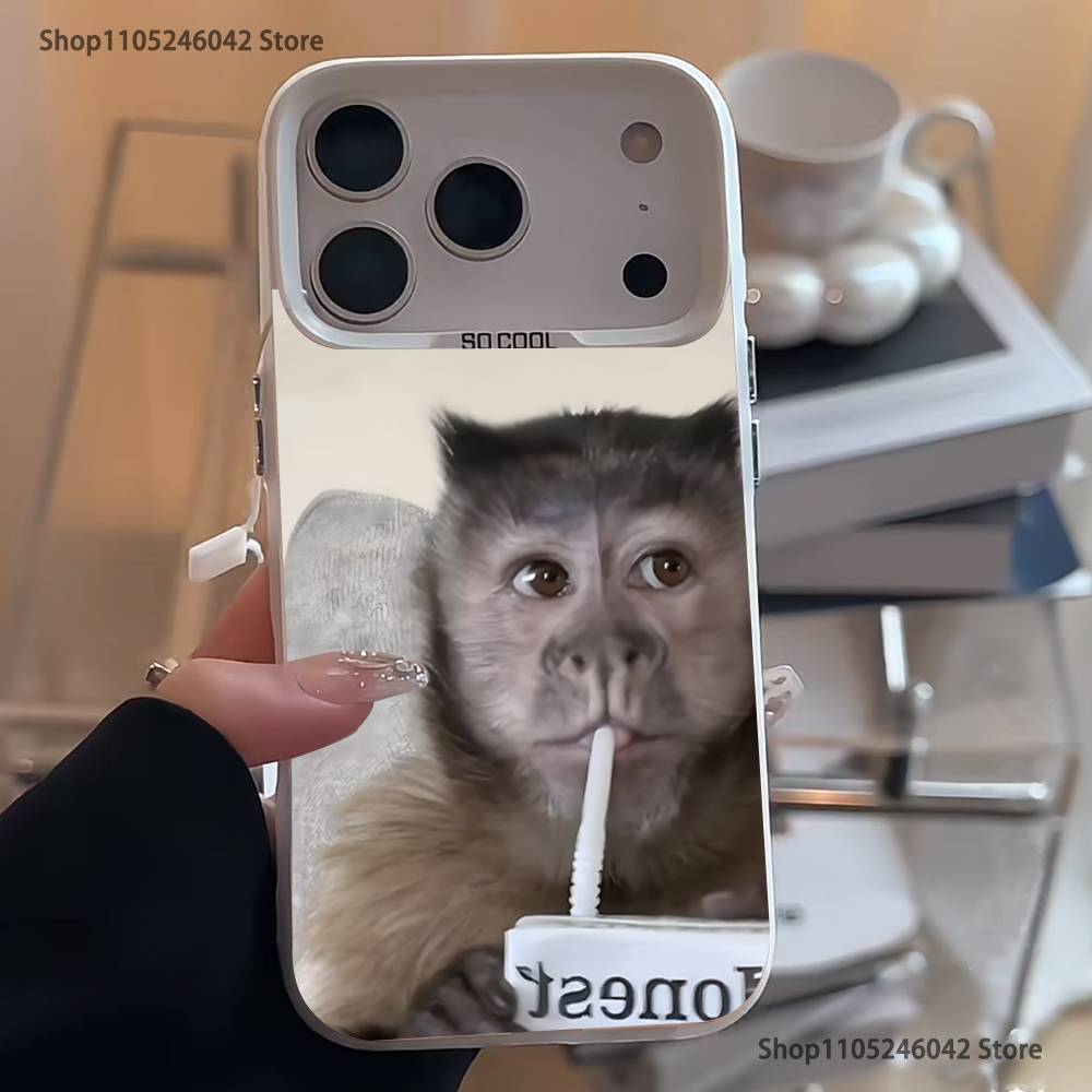 Monkey Sipping C-Caprisun Phone Case For iPhone 17,16,15,14,13,12,11,Pro,XS,Max,Plus,Mini,SE4,E White Matte Shockproof Cover