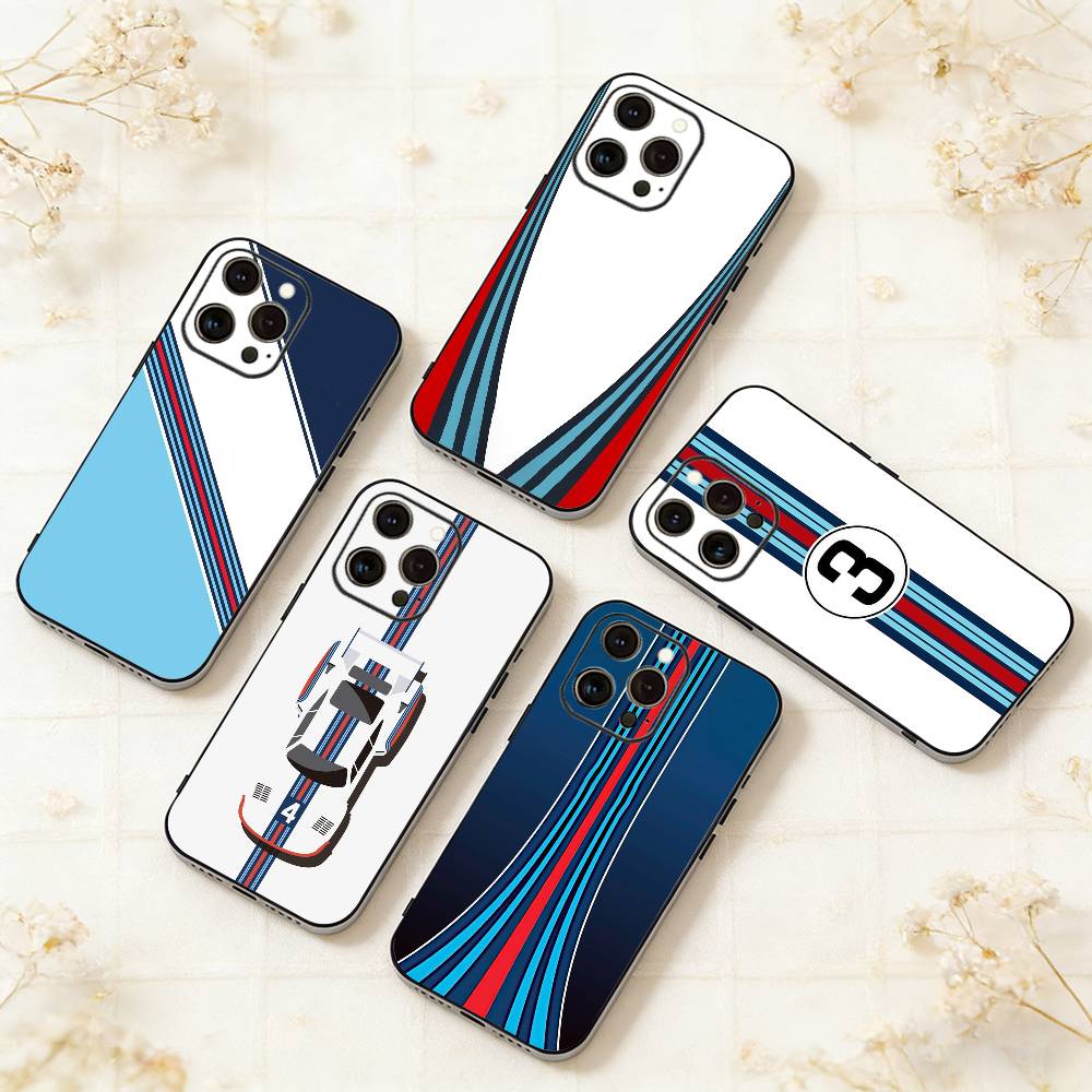 Custodia per Telefono Martini R-Racing S-Stripe Per iPhone 17,16,15,14,13,12,11 Plus,Pro Max,XS,Cover Nera in Silicone Morbido