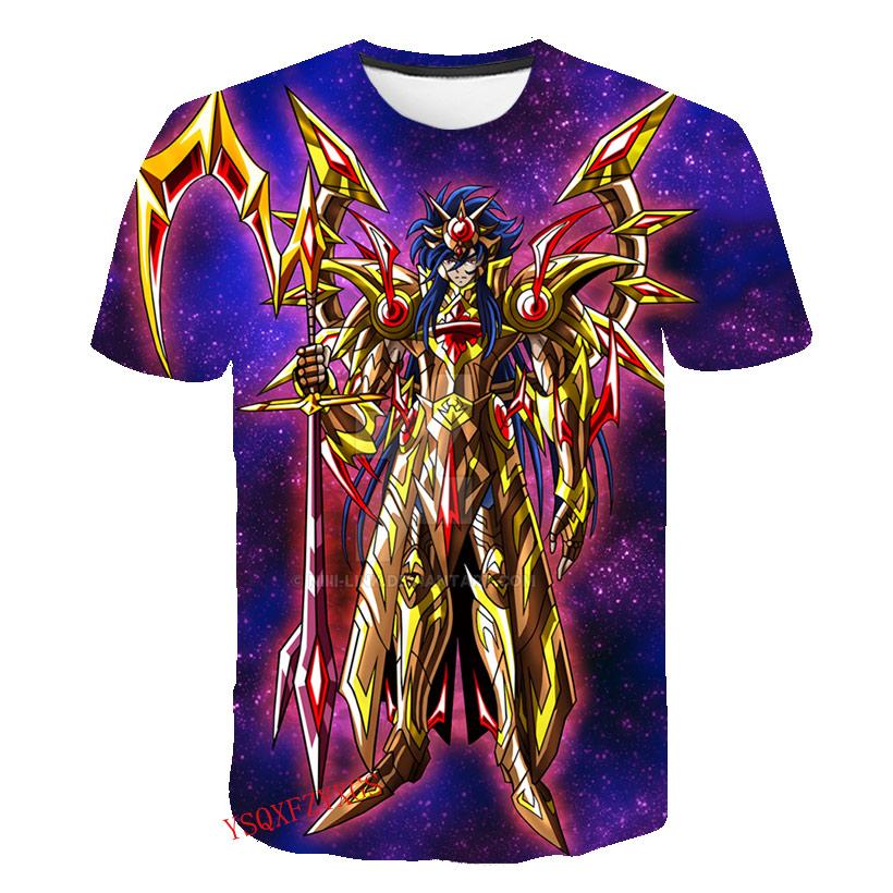 Verão Cavaleiro de Ouro Novo 3D Estampa Harajuku HD Masculino Gola Redonda Manga Curta Moda Infantil Camiseta Desenho Animado Top Casual
