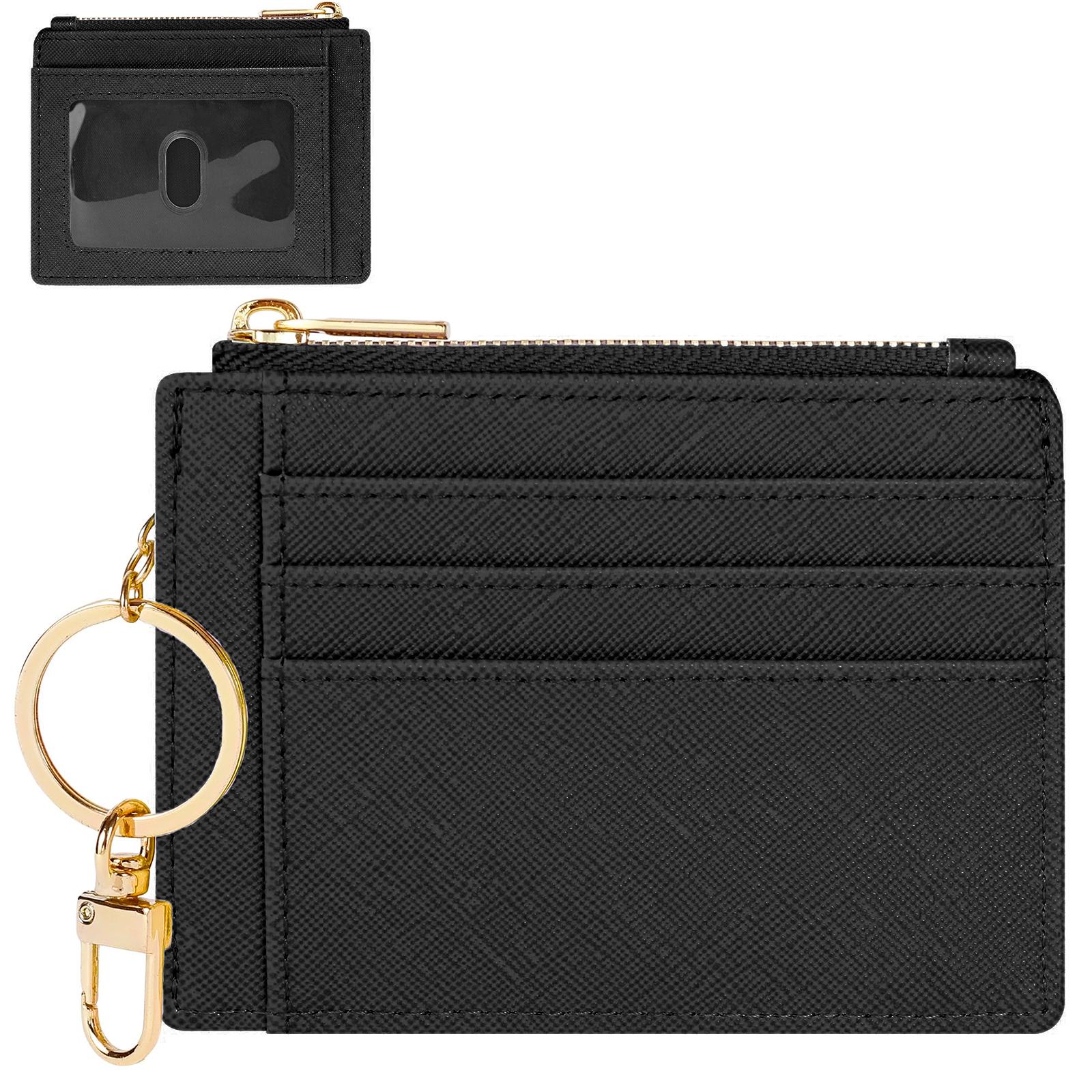 

Кожаный кошелек для монет, визитница, ключница, 3 слота для карт, 2 боковых слота, 1 прозрачное окошко для визитки и 1 карман на молнии.ZMT чёрный