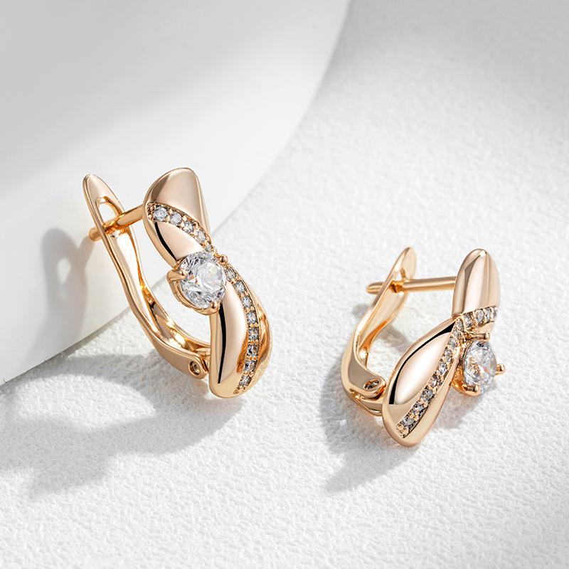 Unique  Rose Gold Color Symmetry Dangle Earrings For Women Luxury White Natural Zircon Accessories Daily Fine Jewelry