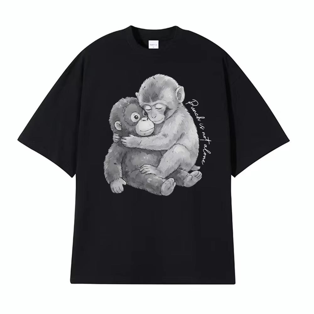 

Punch Monkey Hug Is Not Alone Graphic T-shirts Men Women Clothing Vintage Fashion Cotton T-shirt High Quality T Shirt Streetwear 5XL різнокольоровий
