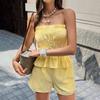 Women's Spring Summer Casual Simple Style Off-Shoulder Linen Trim Shorts Set