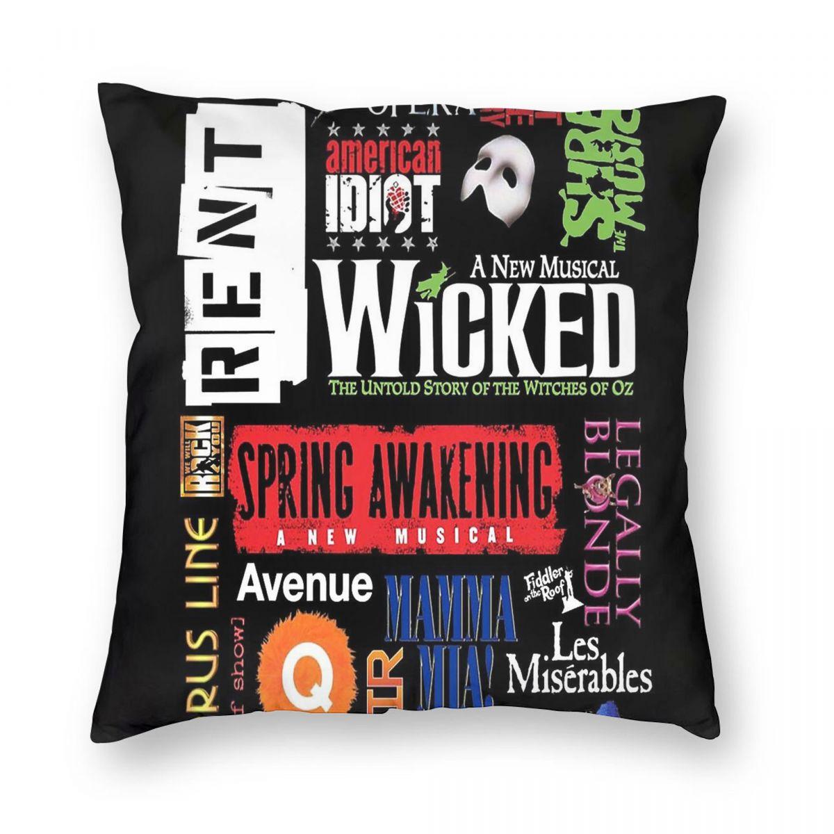 Broadway Musical Collage Square Pillowcase Polyester Linen Velvet Creative Zip Decor Home Cushion Cover 45x45 30x30cm