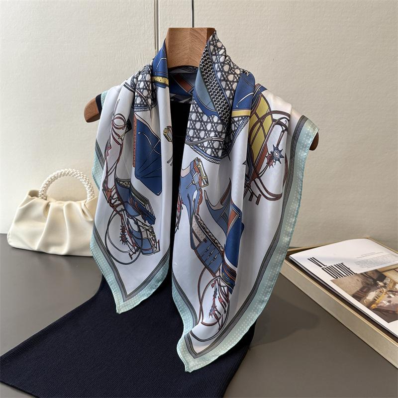 New ethnic- border printed imitation silk square scarf shawl neckerchief high-end neck-tie small square scarf silk
