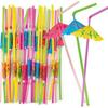 50 Fluorescent Umbrella Straws for Hawaiian-Themed Party Decoration and Craft