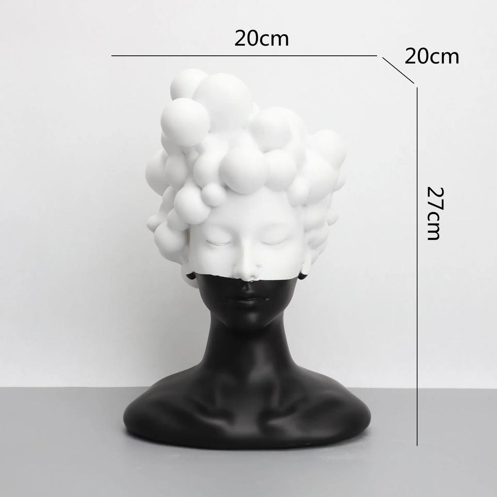 Abstract Figure Sculpture Resin Handicraft Ornaments Black and White Mosaic Woman Figurine Human Head Statue Home Decoration