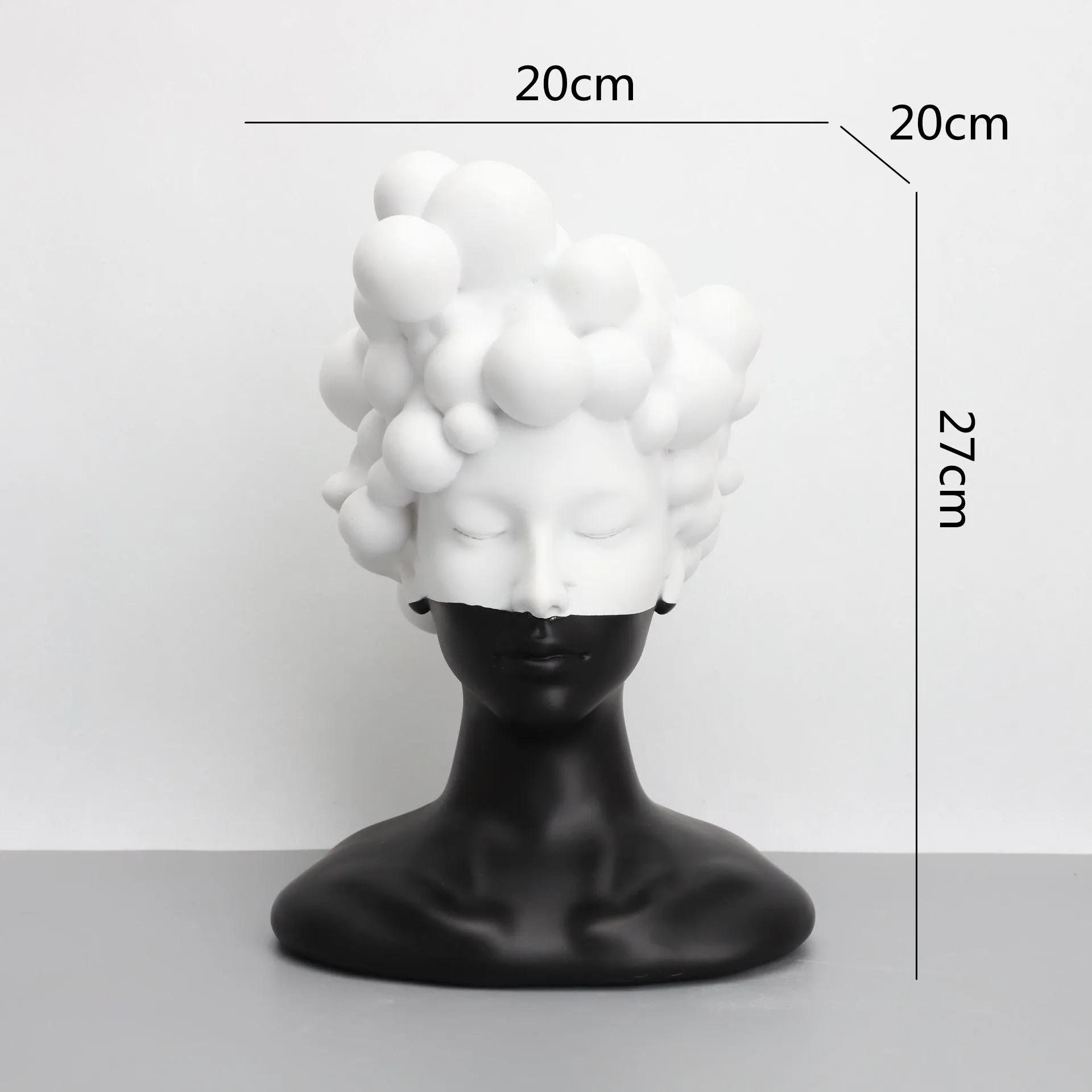 Abstract Figure Sculpture Resin Handicraft Ornaments Black and White Mosaic Woman Figurine Human Head Statue Home Decoration