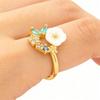 Einzigartiger Goldfarbener Blumenring Exquisites Design Funkelnder Eingelegter Offener Ring Süßer Kristall Zirkonia Ring Urlaubsaccessoires