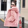 Womens Faux Fur Hooded Coat Long Sleeve Oversized Mid-Length Winter Warm Outerwear