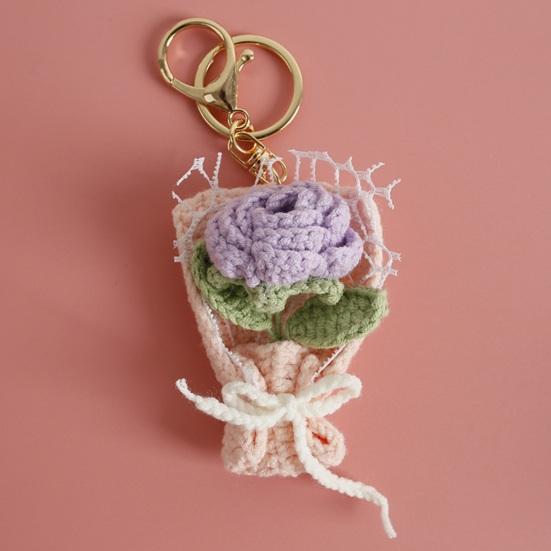 Keychain Pendant Hand Crocheted Flower Key Chain Colorful Yarn Roses Sunflower Charm Key Holder Bag Car Key Accessory