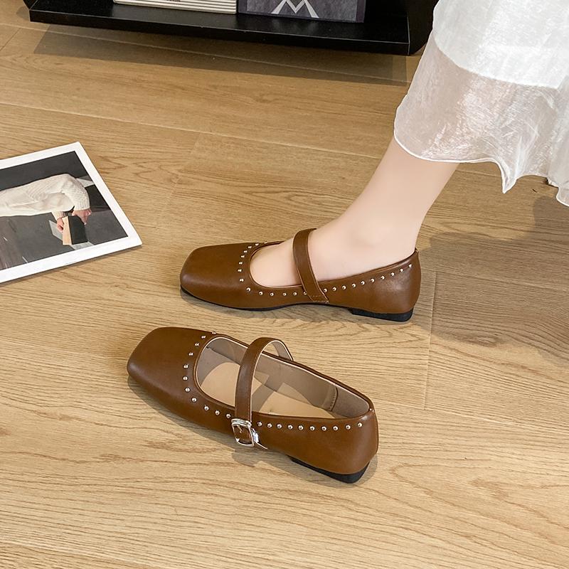 Aphixta Elegant Metal Decoration Upper Women Flats Shoes Shallow Slip On Loafers Woman Brown Sweet Shoes Soft Sole Ladies Shoes