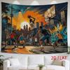 2D Flat, 1pc 2D Flat Tapestry Street Basketball Intense Match Under Sunset City Skyline, Dynamic Players in Action, Urban Graffiti Backdrop, Vibrant C