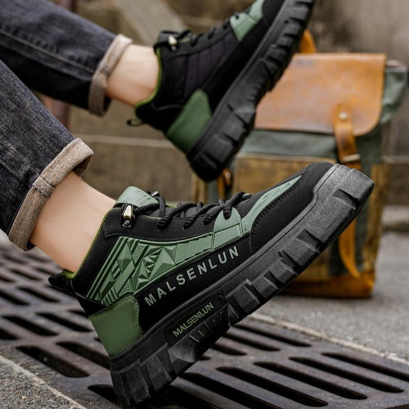 Men's Outdoor Anti Slip Sneakers Autumn Thick Soled High Top Hiking Shoes Retro Yellow Lace Up Boots Ankle Boots Tenis Masculino