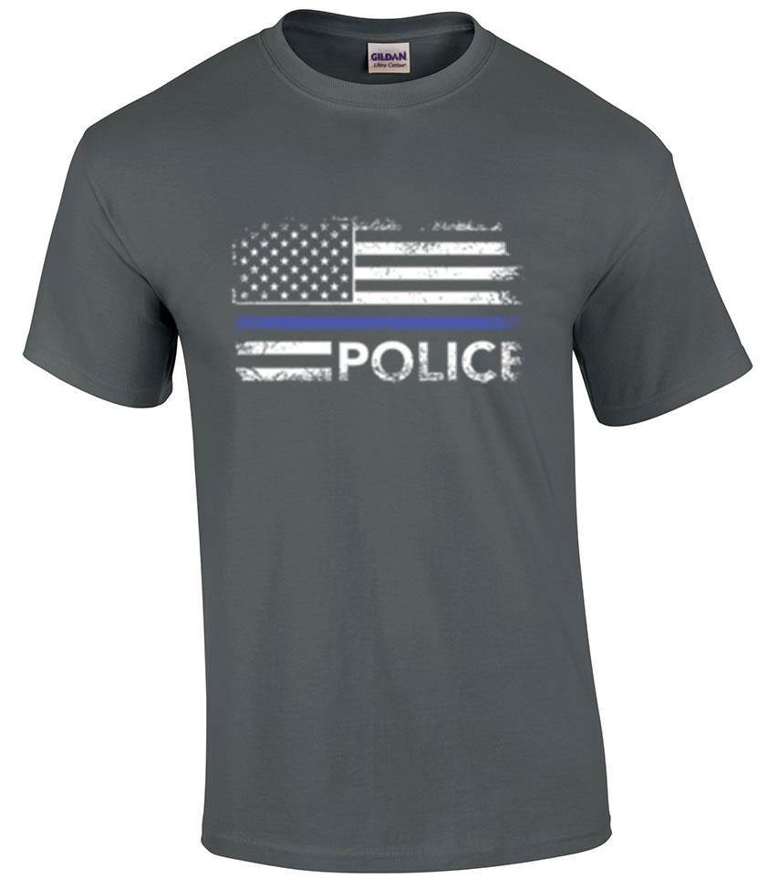 Distressed Police Blue Line Flag Law Enforcement T-Shirt XXXXL