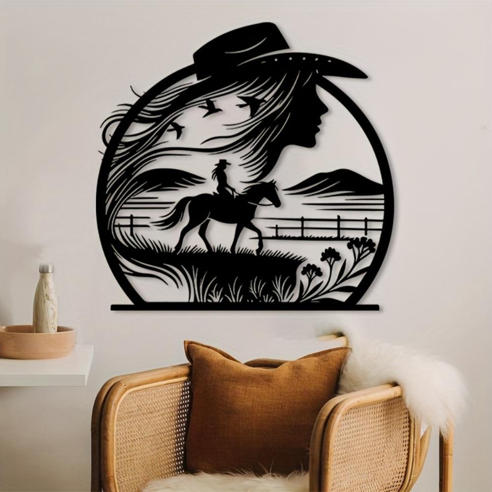 1pc Rustic Metal Wall Art Cowboy Cowgirl Farmhouse Outdoor Fence Decor New Year Gift Western Style