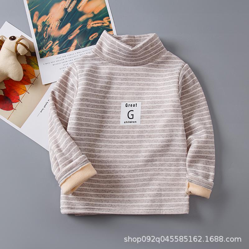 

2025 Детская модная полосатая бархатная водолазка - теплая с длинным рукавом для мальчиков и девочек (Осень зима) 130 cm