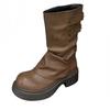 Brown Boots Martin Boots Women's Autumn and Winter Round Head Wrinkled Versatile Pile Platform Boots Vintage Medium Leather Boots