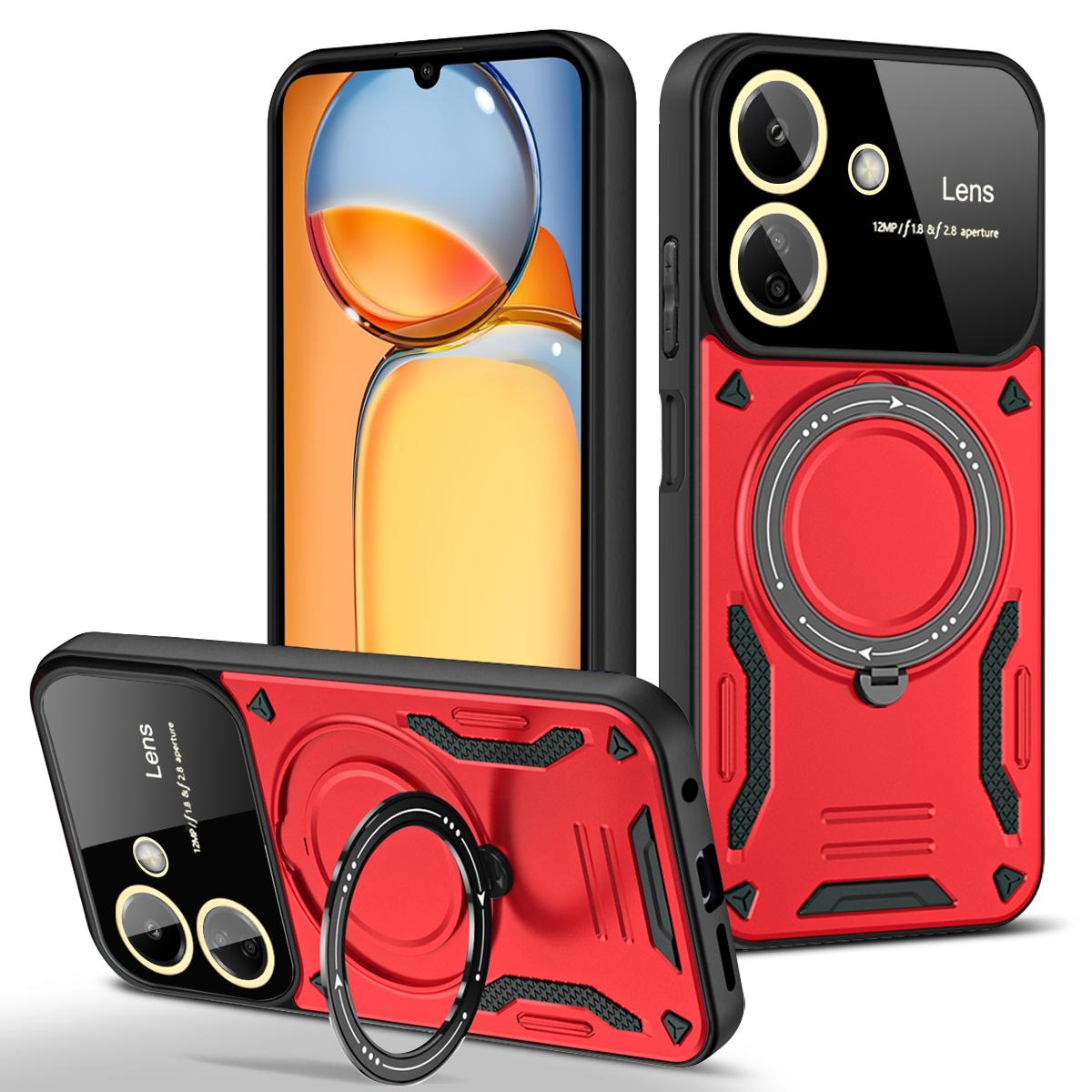 

Для Xiaomi Redmi 13C Чехол Armor Shockproof Ring Stand Cover Для Poco C65 C 65 PocoC65 Magsafe Магнитные Беспроводные Чехлы для Зарядки For Redmi 13C красный