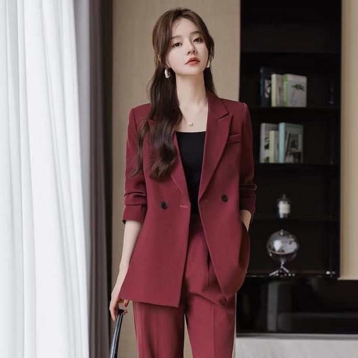 Women's Spring and Autumn Casual Temperament Suit Suit Ladies Long-sleeved Jacket + Suit Pants Career Two-piece Set