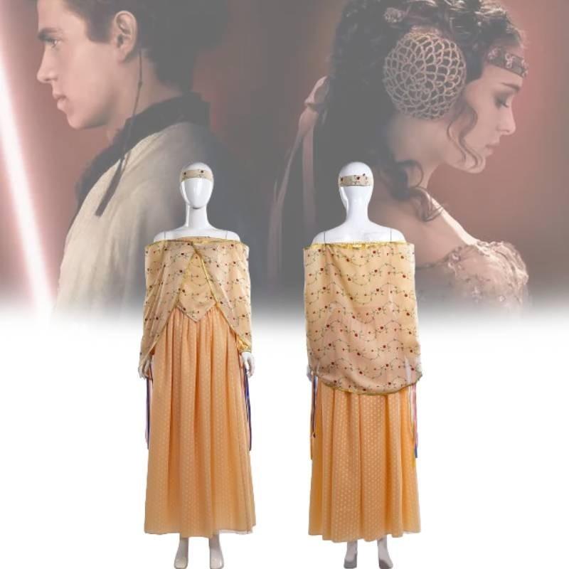 Costume élégant de la reine Amidala de Star Wars, tenue unisexe pour cosplay et jeu de rôle fantastique.