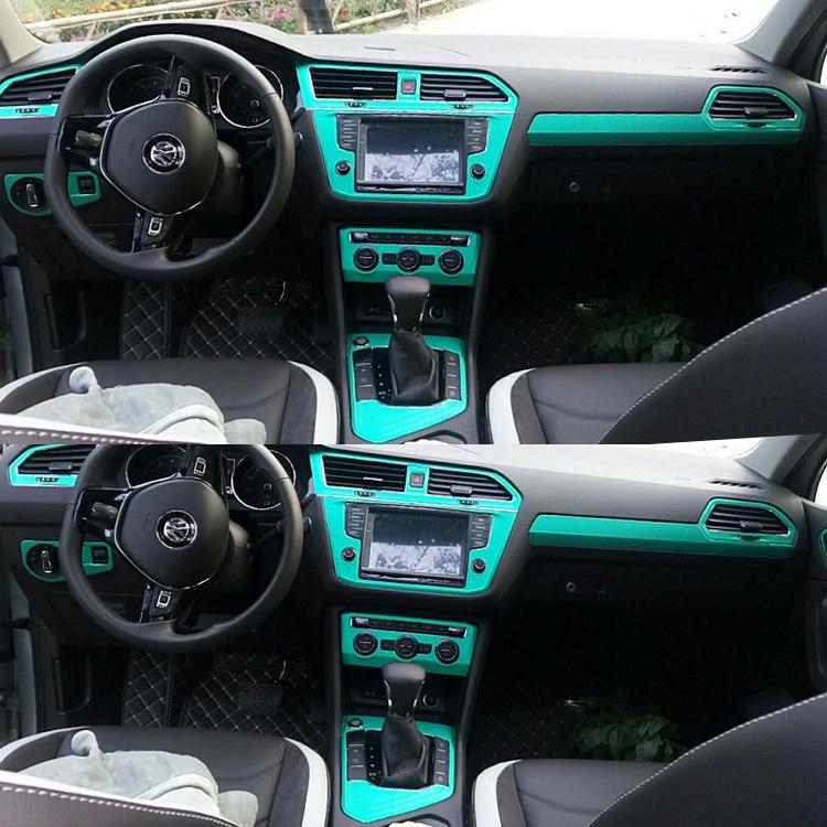 Carbon Fiber Interior Stickers for Custom 17-19 Tiguan: Gear Shift, Center Console, Door Panel Décor.
