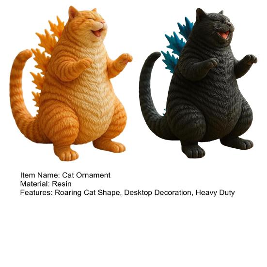 1/2Pcs Roaring Cat Figurine Dinosaur Kitten Resin Statue Cartoon Animal