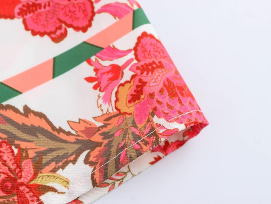 2025 Spring Women's Casual European & American Style Print Tie-Waist Long Dress