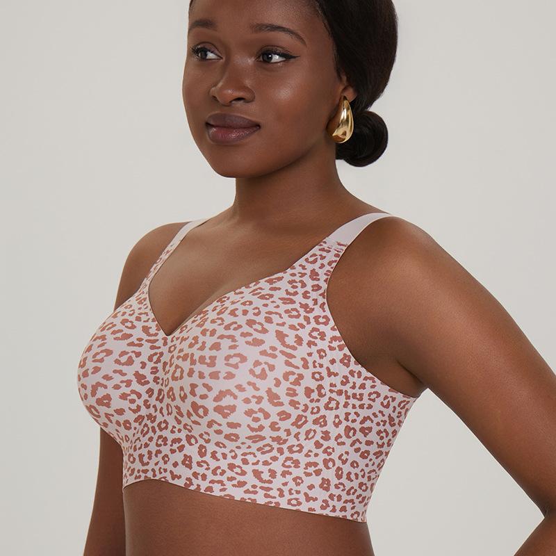 Women S Plus Size Leopard Print Thin Seamless No Wire Bra