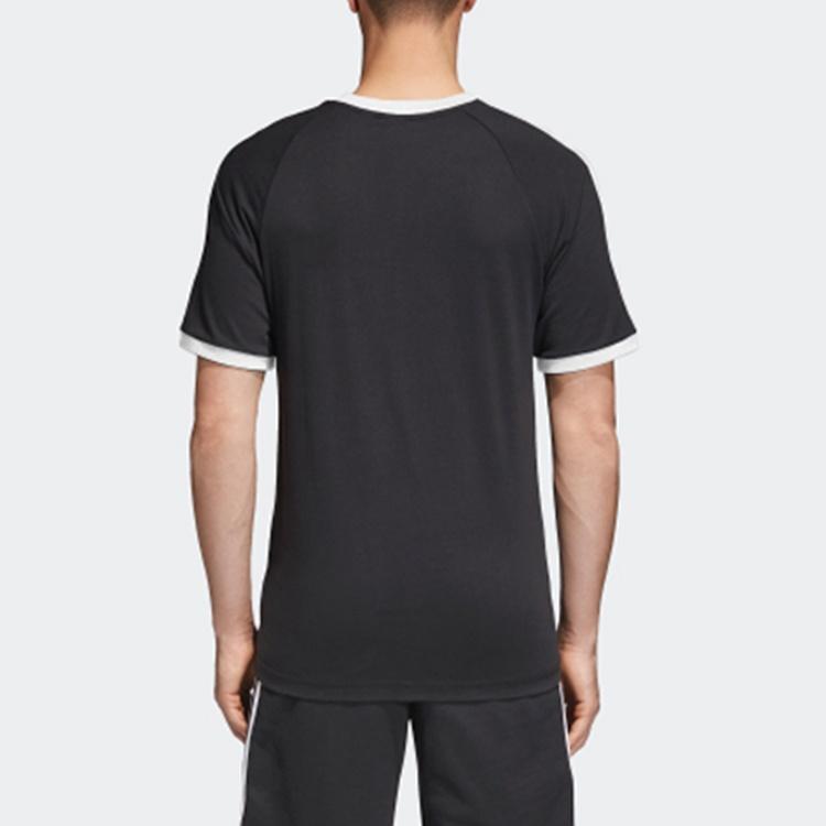 adidas originals 3-Stripes Tee Casual Loose Round Neck Logo Stripe Short Sleeve Black Men's CW1202