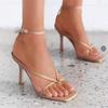 Fashion New Style Popular Fashion Pinch Narrow Band Women Sandals Summer Square Open Toe Ankle Buckle Strap High Heels Ladies Shoes