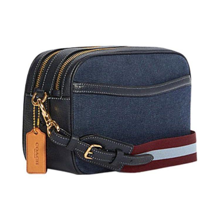 Coach Jes 25 Logo Print Zipper Fabric With Leather Shoulder Crossbody Bag Medium Women Bags Denim-Blue C8585-IMDEN
