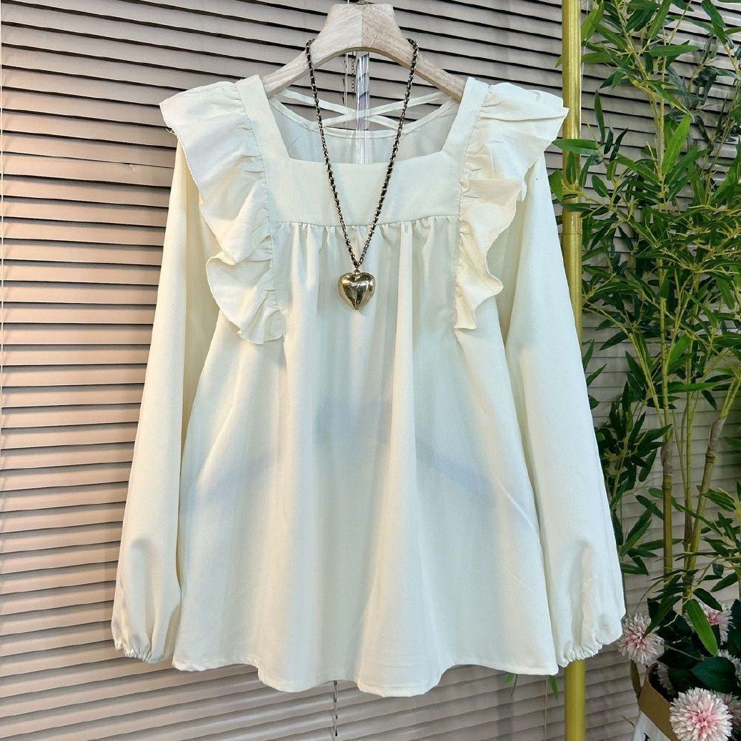 

Chic Plus Size Ruffle Square Neck Women s Shirt - Elegant & Sexy Design for Spring & Autumn 6XL (90-100 kg)