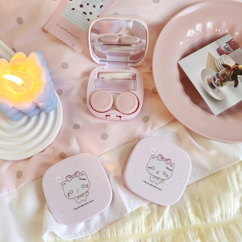 New Portable Contact Lens Case Cute Cartoon Contact Lens Box Travel Kit For Girls Beauty Lens Storage Container