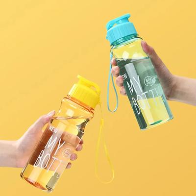 550ml Portable Plastic Water Bottle Sports Cup With Anti Drop Rope Outdoor Water Container Color Transparent Pet Flip Cover